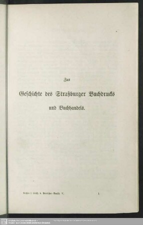 Zur Geschichte des Straßburger Buchdrucks und Buchhandels