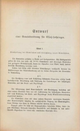 Entwurf einer Gemeindeordnung für Elsaß-Lothringen