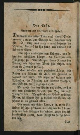 Das Erste. Antwort auf Overbecks Schifffahrt.