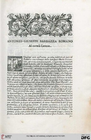 Antonio Giuseppe Barbazza romano al cortese lettore