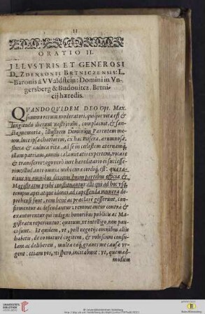 Oratio II: Illvstris et generosi D. Zdenkonii Brtniczensis
