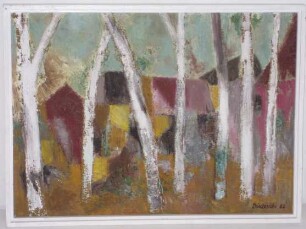 Gemälde Carl Diederichs "Dorf hinter weißen Bäumen"