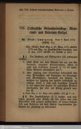 VIII. Oeffentliche Gesundheitspflege; Medicinal- und Veterinär-Polizei