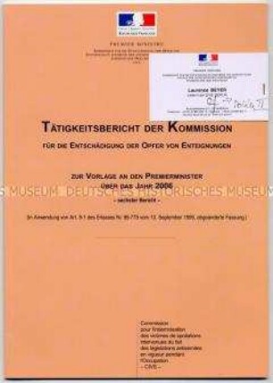 Dokumentation zur Tätigkeit der Kommission für die Entschädigung der Opfer von Enteignungen französischer Juden durch das deutsche Okkupationsregime 1941-44