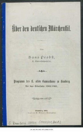 1900/01: Über den deutschen Märchenstil