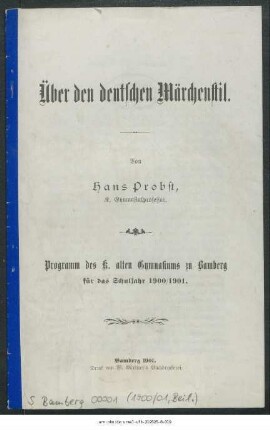 1900/01: Über den deutschen Märchenstil