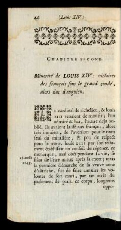 Chapitre Second. Minorité de Louis XIV: victoires des francois sous le grand condé, alors duc d'enguien