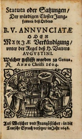 Statuta und Satzungen der Closter-Jungfrawen des Ordens B. V. Annunciatae