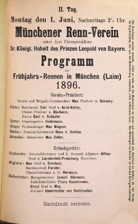 Programm für die Rennen am .... 1896, Frü. = Tag. 2