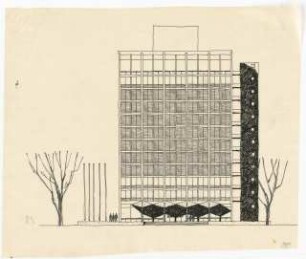 Hochschulbibliothek, Karlsruhe Neubau: Vorprojekt: Neubau der Bibliothek. Ansicht Fassade, 1:200