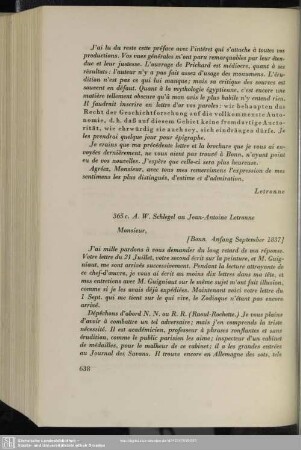 August Wilhelm von Schlegel an Antoine Jean Letronne, Bonn, Anfang September 1837
