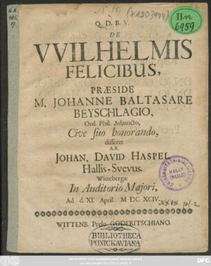 De Wilhelmis Felicibus