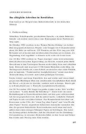 Das alltägliche Schreiben im Berufsleben : eine Analyse am Beispiel eines Industriebetriebs in der deutschen Schweiz