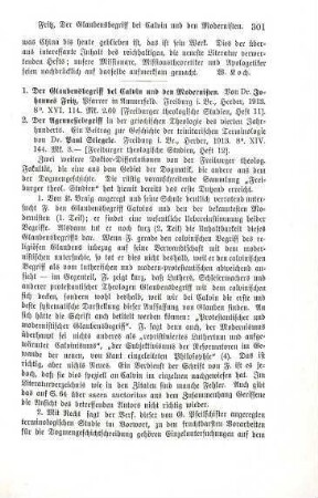 301-302 [Rezension] Fritz, Johannes, Der Glaubensbegriff bei Calvin und den Modernisten