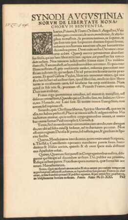 Synodi Augustinianorum De Libertate Monachorum Sententia.