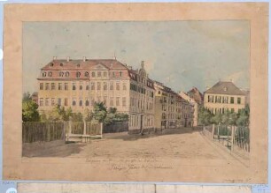 Dresden, die Seegasse vom ehemaligen Seetor nach Norden, links das Ministerium des Inneren, rechts das Palais des Grafen von Schall-Biaucour