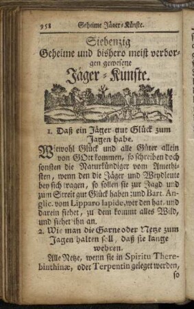 Siebenzig Geheime und bishero meist verborgen gewesene Jäger-Künste
