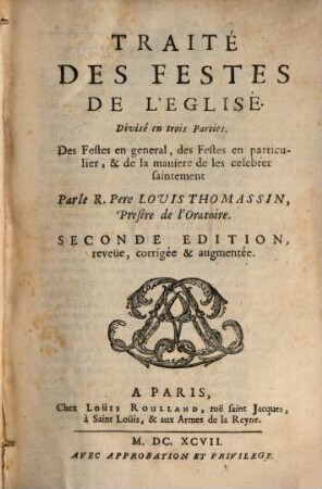 Traité des festes de l'eglise