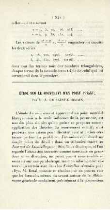 Étude sur le mouvement d´un point pesant.