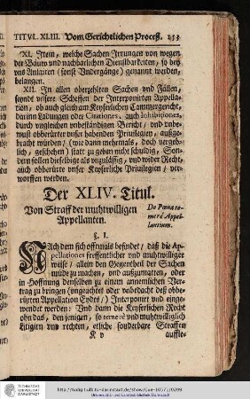 Der XLIV. Titul. Von Straff der muhtwilligen Appellanten