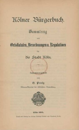 [Hauptbd.]: Kölner Bürgerbuch
