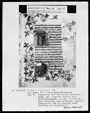 Gebetbuch des Konrad Peutinger — Textseite mit zwei Initialen, Folio 75recto