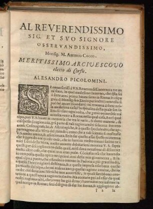 Al Reverendissimo ... M. Antonio Cocco