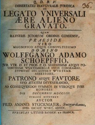 Dissertatio Inavgvralis Jvridica De Legato Vniversali Aere Alieno Gravato