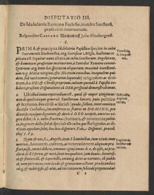 Disputatio III. De Idololatria Romanae Ecclesiae, in cultu ...