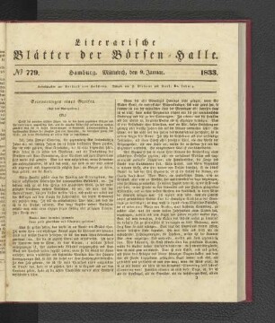 No. 779. Hamburg. Mittwoch, den 9. Januar. 1833.