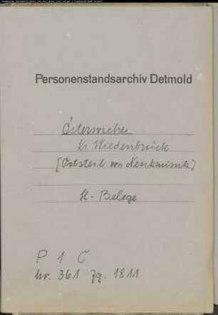 Belegakten zum Heiratsregister der katholischen Gemeinde Oesterwiehe, Kreis Wiedenbrück (1811)
