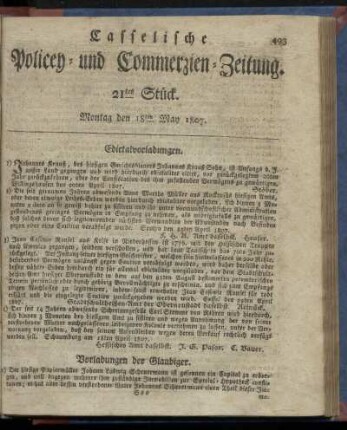21tes Stück, Montag den 18ten May 1807