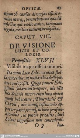 Caput VIII. De Visione Luce et Coloris.