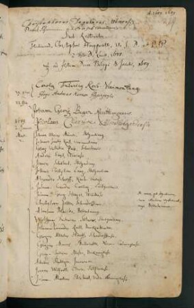 Winterhalbjahr 1688/1689. Rektorat Ferdinand Christoph Harpprecht