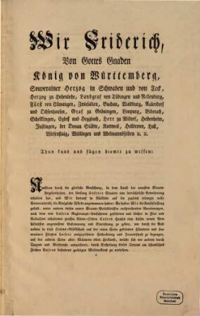 Statuten des königlich Würtembergischen Ordens des goldenen Adlers