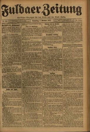 Ausgabe vom Samstag, den 07. Oktober 1922.