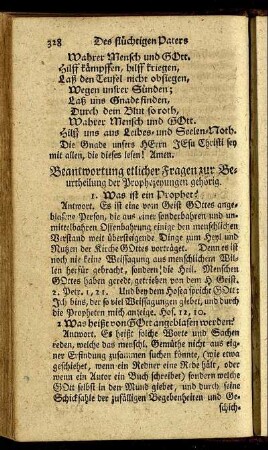 Beantwortung etlicher Fragen zur Beurtheilung der Prophezeyungen gehörig.