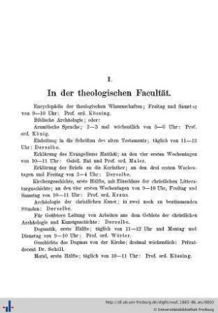 I. In der theologischen Facultät.