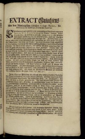Extract Gutachtens Von dem Nürnbergischen Löblichen Collegio Medico, die Ausrottung der schädlichen Heuschrecken betreffend.