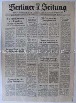 Tageszeitung "Berliner Zeitung" zur "Wende" in der DDR