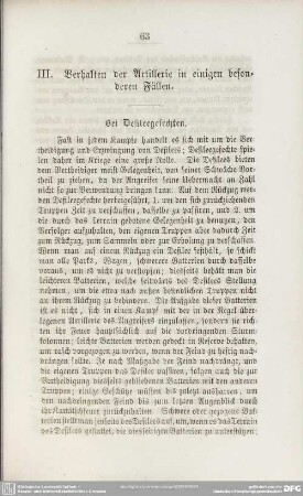 III. Verhalten der Artillerie in einiger besonderen Fällen