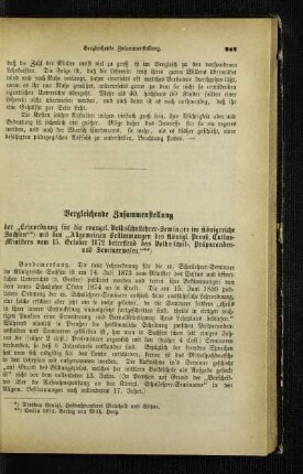 Vergleichende Zusammenstellung der "Lehrordnung für die evangel. Volksschullehrer-Seminare im Königreiche Sachsen" mit den "Allgemeinen Bestimmungen des Königl. Preuß. Cultus-Ministers vom 15. October 1872 betreffend das Volksschul-, Präparanden- und Seminarwesen