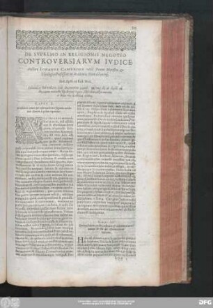 De Supremo In Religionis Negotio Controversiarum Iudice. Auctore Iohanne Camerone verbi Divini Ministro & Theologiae Professore in Academia Montalbanensi.