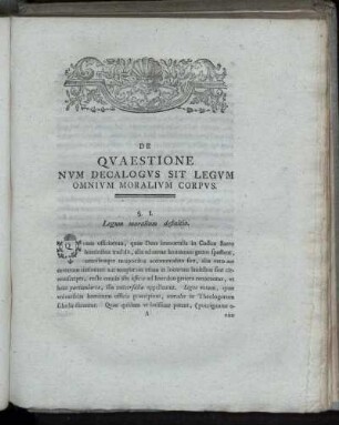 De Qvaestione Num Decalogus Sit Legvm Omnivm Moralivm Corpvs