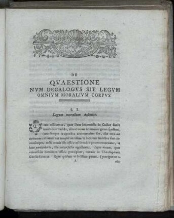 De Qvaestione Num Decalogus Sit Legvm Omnivm Moralivm Corpvs