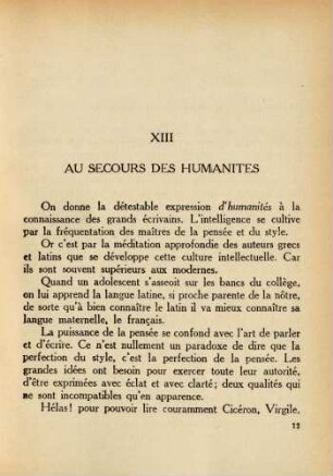 XIII Au secours des humanites