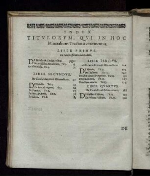 Index Titulorum, Qui In Hoc Mineralium Tractatu continentur