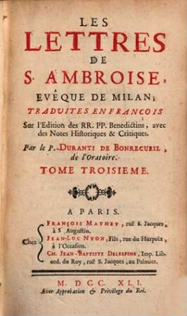 Les Lettres De S. Ambroise Evêque De Milan, 3