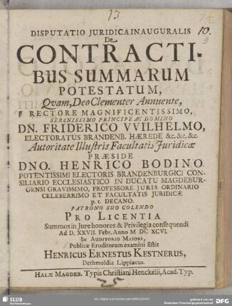 Disputatio Juridica Inauguralis De Contractibus Summarum Potestatum