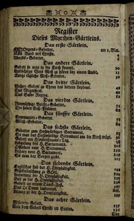 Register Dieses Myrrhen-Gärtleins